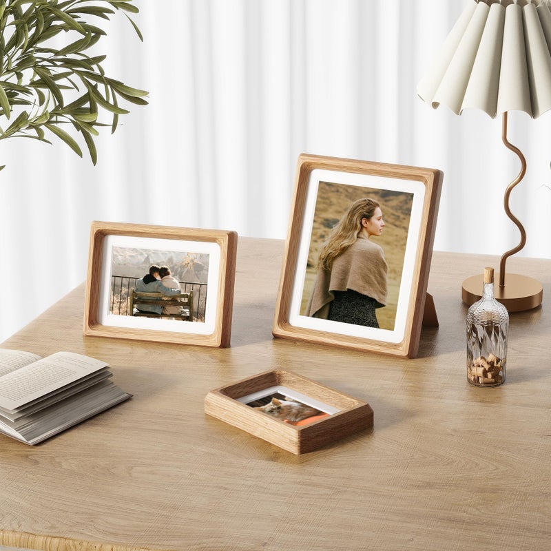 Heimlove 8.5X11 Picture Frames Natural Oak,Original Wood Hand Make Crafted Photo Frame with Mat to 6X8 Graduation Picture Display,Family Picture,Wedding Picture Tabletop & Wall Decoration - Image 2